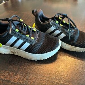 Adidas Kids Black and White Sneakers with Neon Accents